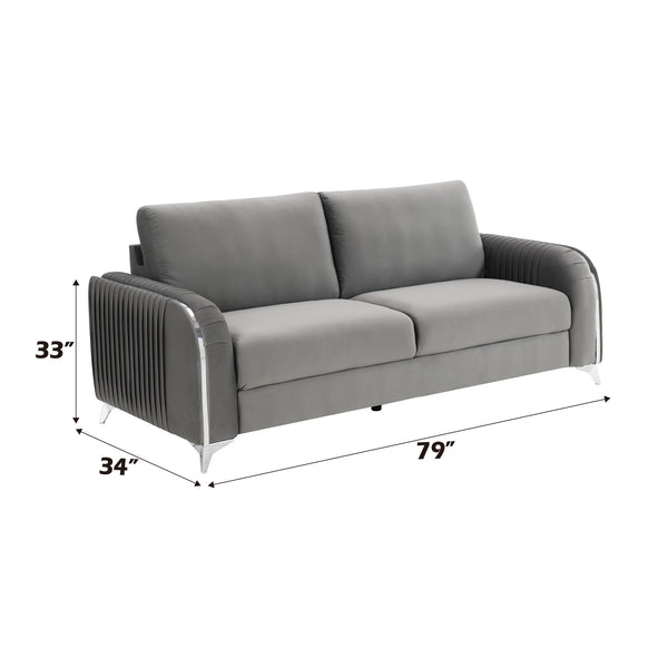 English Elm Wenona Velvet Sofa with Chrome Legs, Pocket Coil Seat, Tight Seat & Loose Back Cushions, Durable Frame Gray 34 L x 20 W x 17 H B2726S00040
