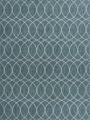 Unique Loom Outdoor Trellis Gitter Machine Made Trellis Rug Teal, Ivory/Gray 9' 0" x 12' 0"