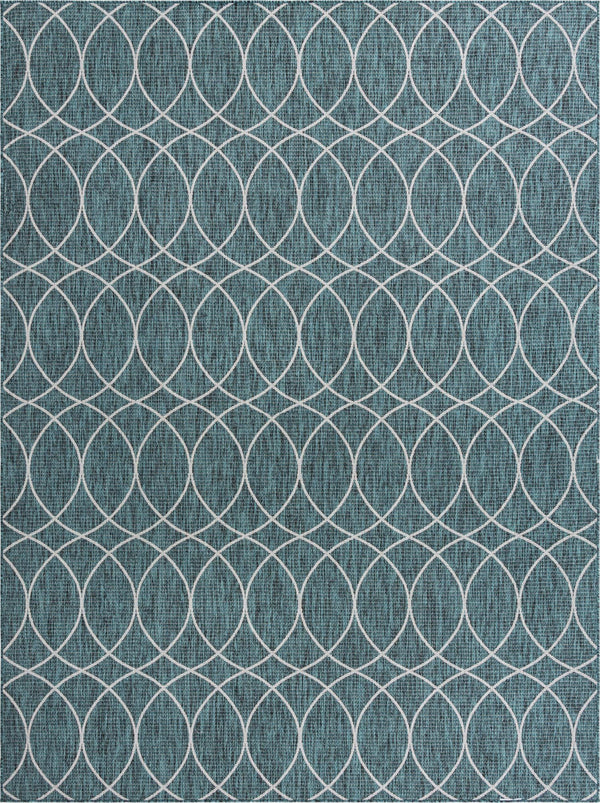 Unique Loom Outdoor Trellis Gitter Machine Made Trellis Rug Teal, Ivory/Gray 9' 0" x 12' 0"