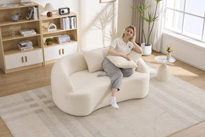 English Elm Ly-049s Curved Chenille Loveseat with Boneless Frame for Modern Living Spaces Off White W2231P402437