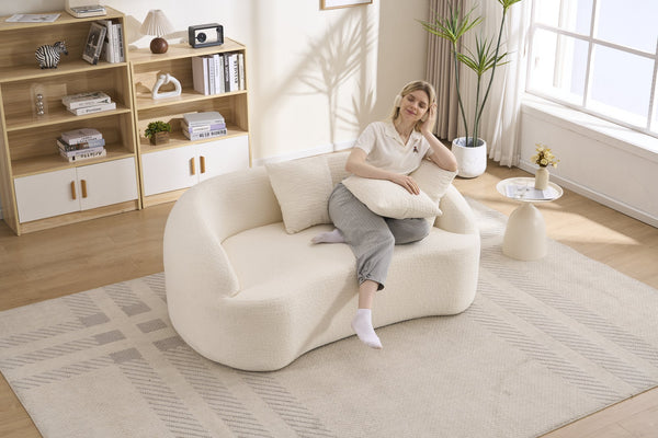 English Elm Ly-049s Curved Chenille Loveseat with Boneless Frame for Modern Living Spaces Off White W2231P402437