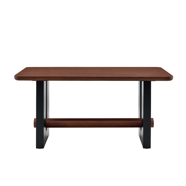 English Elm All-mdf Walnut Top Dining Table Seats Four with Matte Black Base for Small Spaces W3875S00025