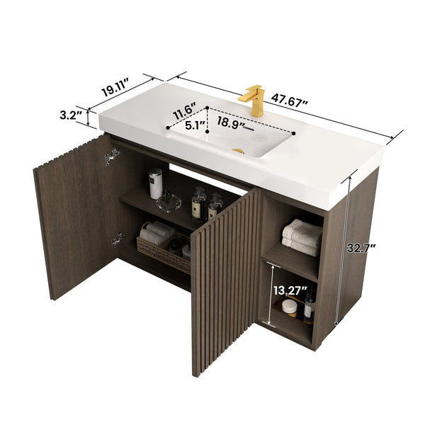 English Elm Grace Floating Walnut Vanity with Solid Surface Sink and Soft Close Storage Drawers Oak,Smoke W1865S00223