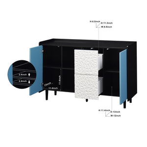 English Elm Sideboard Buffet Cabinet - Modern Black & Blue Storage Solution With Drawers For Dining & Kitchen Decor W409P176594-GIGA