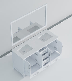 English Elm White Double Bath Vanity With Quartz Top & Large Mirror - Elegant Storage Solution For Modern Spaces B2731S00696-GIGA