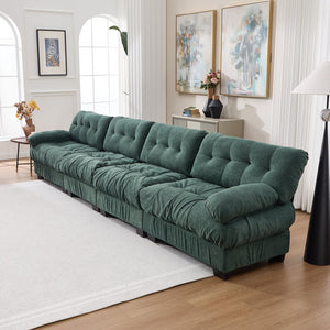 English Elm Modular Cloud Sectional Sofa Flannelette Upholstered Deep Seat with Plush Round Armrests Green W2120S00043