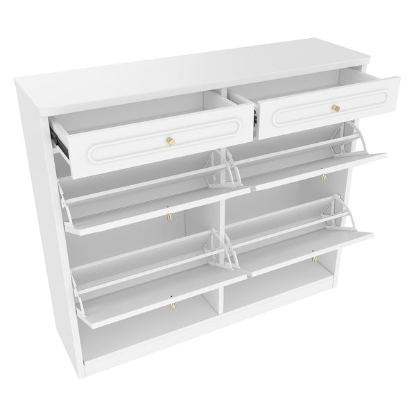English Elm Wooden Farmhouse Entryway Shoe Cabinet with Six Drawers for Organized Hallway Storage Light White W1580P402825