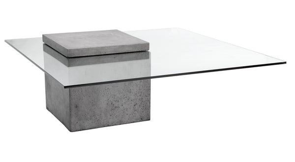Sunpan Grange Modern Concrete Coffee Table with Tempered Glass Top - Unique Industrial Design for Indoors