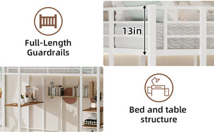 English Elm Iron framed bunk bed with L-shaped study desk and dual-side stairs, space-saving durable design White W1935P330796