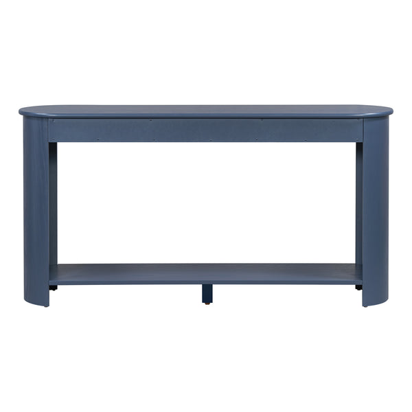English Elm U_style Oak Veneer Console Table with 3 Drawers Open Shelf Entryway Hallway Storage Navy Blue N711P395523C