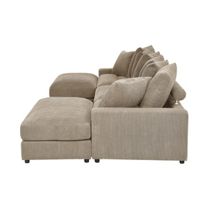 English Elm Reversible Corduroy Sectional with Ottoman Foam Cushions and Contrast Stitching Camel B343S00050