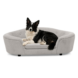 English Elm Oversized Oval Dog Sofa with Tufted Linen Backrest for Large Breed Lounging Comfort Beige W487P415300