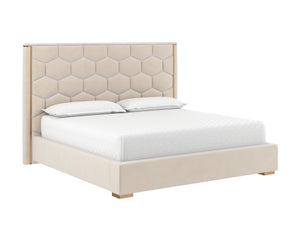 Sunpan Alisha Bed - Luxurious Upholstered Classic Design with Gold Accents for a Dreamy Bedroom Oasis King