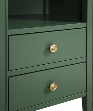 English Elm Winston 2-Drawer Storage Nightstand with Brushed Gold Knobs, Open Shelf, Fluted Legs, No Assembly Antique Green B050P376958
