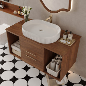 English Elm Modern 39.4" Wall-Mounted Floating Vanity With Oval Sink, Soft-Close Drawers & Open Shelf Storage W3136S00028