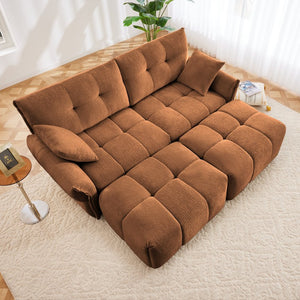 English Elm 2 Seater Chenille Sofa with Ottomans Tufted Plush Couch for Apartment Living Room Burnt Orange W714S01661