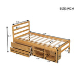 English Elm Twin Size Wood Platform Bed With Removable Storage Shelves, Built-In Two Storage Drawers For Added Convenience, Natural