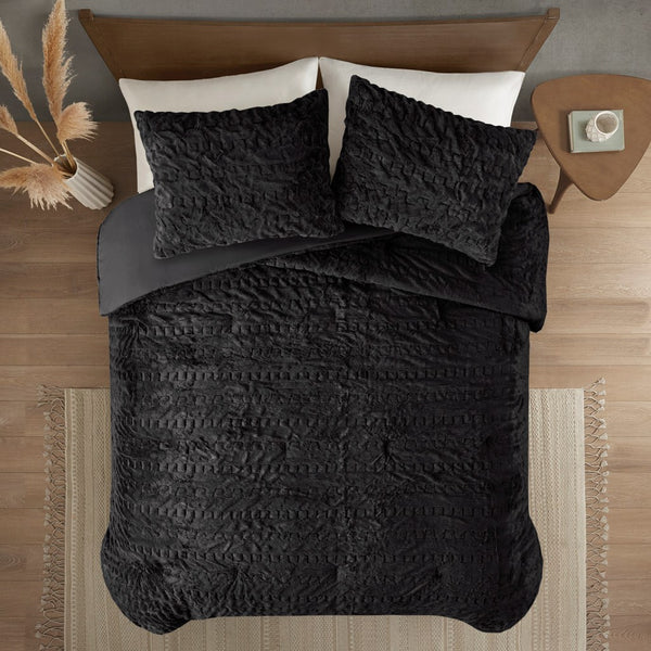 English Elm King/Cal Luxurious Ruched Faux Fur Down Alternative Comforter Set - Hypoallergenic, OEKO-TEX Certified Plush Bedding Black 11.81 L x 18.31 W x 10.63 H B035129368