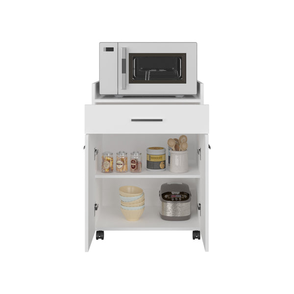 English Elm Glover Mobile Kitchen Cart with Casters, Drawer, Shelves & Cabinet — Kronos White Prep Island, Compact Storage Solution B200P335364