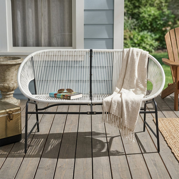 English Elm Condessa Outdoor Pe Rattan Loveseat Iron Frame Weather Resistant Patio Seating White N775P423051W