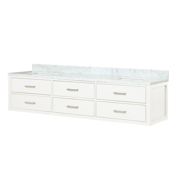 English Elm White Double Bath Vanity 80" W x 22" D with Carrara Marble Top — Solid Wood Frame, Soft-Close Drawers, Fully Assembled B2731P258121