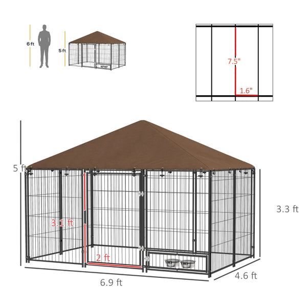 English Elm Pet Kennel Outdoor Steel Frame Dog Playpen with Oxford Roof and Built in Feeding Bowls T3971P456117