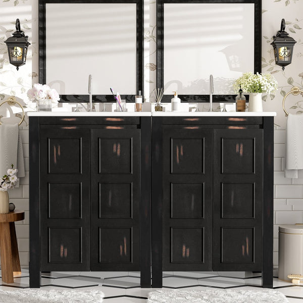 English Elm 48" Vintage Style Bathroom Vanity Cabinet with Ceramic Sink, Soft-Close Doors, Adjustable Shelf, Espresso Finish N729P000003P