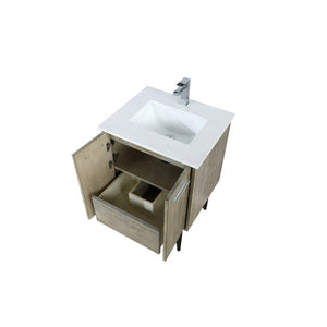English Elm Rustic Acacia Bath Vanity 24" W With White Quartz Top, Chrome Faucet, Soft-Close Storage Solution B2731P259590-GIGA