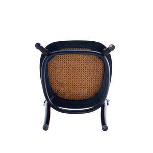 English Elm Paragon Solid Ash Wood Cane Back Dining Chair with Upholstered Seat, Tall Round Back, 275lb Capacity Black+Grey B365P397783