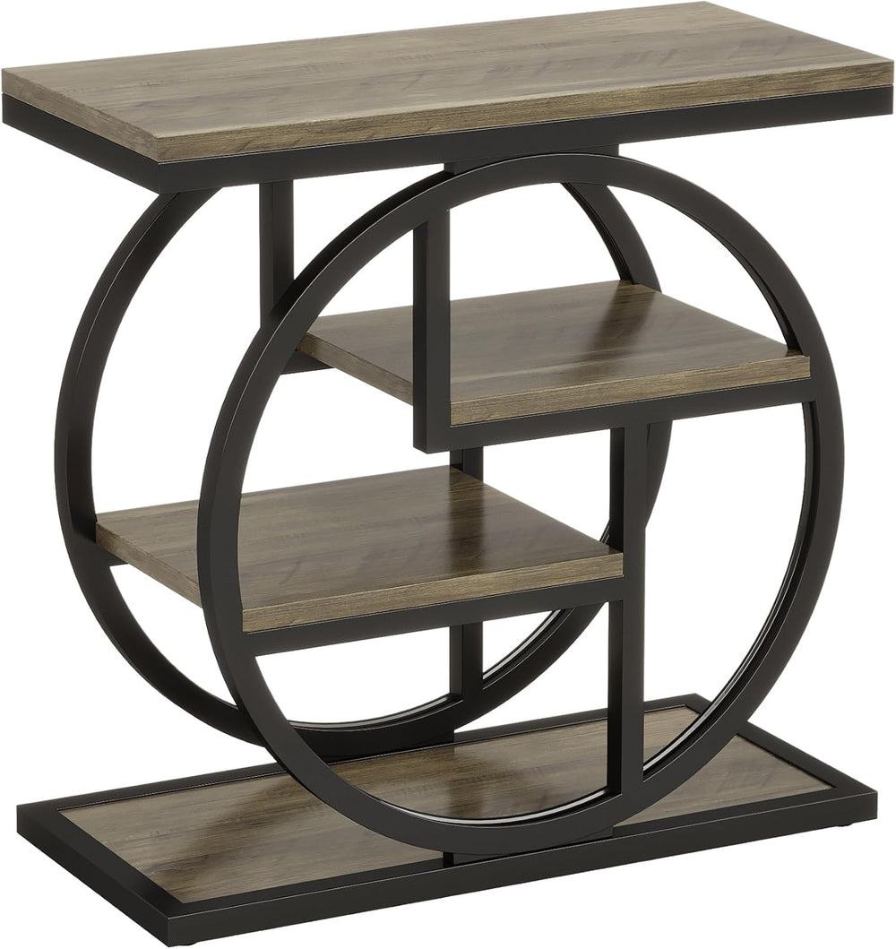 English Elm Bedside 4 Tier Open Shelf Table Matte Black Steel Frame Industrial Rustic Gray Top T3971P457482