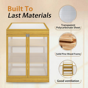 English Elm Greenhouse Pine Wood Cold Frame Cabinet with Polycarbonate Panels for Outdoor Seedlings W1850P236449