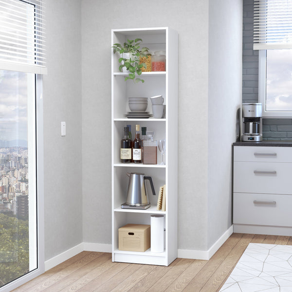 English Elm Sutton Slim Bookcase 5-Shelf White Particleboard — Space-Saving, FSC & CPSIA Compliant Design B128P176166