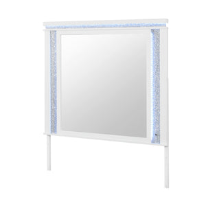 English Elm ADALID White Mirror with LED Lighting, Glitter Drawer Front & MDF Glass Design for Dresser Pairing B201P288341