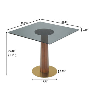 English Elm Modern Square Dining Table - 33.5" Tempered Glass Top With Wooden Legs & Gold Base, Perfect For 2! W1535S00597