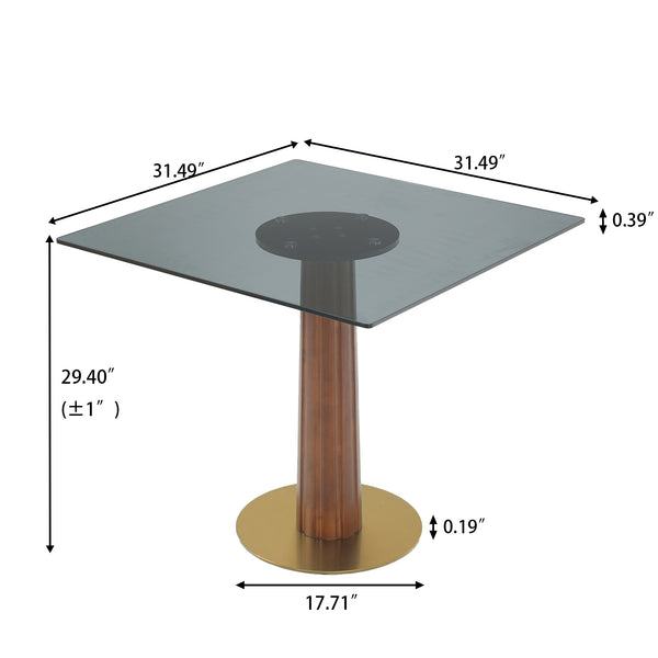 English Elm Modern Square Dining Table - 33.5" Tempered Glass Top With Wooden Legs & Gold Base, Perfect For 2! W1535S00597