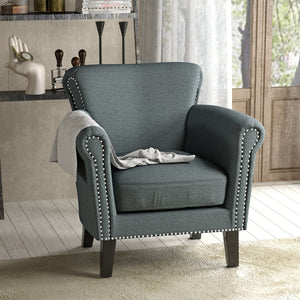 English Elm Christopher Knight Home® - CLUB Chair with Curved Silhouette and Nailhead Trim — Upholstered Luxury Accent Seat with Birch Legs Blue+Grey 31.5 L x 24.75 W x 23 H 60841.00STB