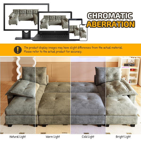 English Elm 104.7" U-Shaped Sleeper Sofa with Pull-Out Bed, Convertible Modular Sectional with Chaise, USB Ports, Chenille Upholstery LIGHT GREY W1885S00212