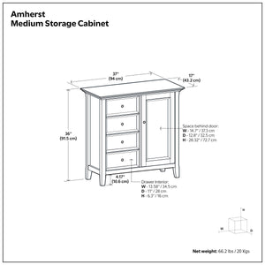 English Elm Amherst Four Drawer Pine Wood Cabinet Black Finish Bronze Hardware Entryway Storage B136P436054