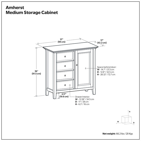 English Elm Amherst Four Drawer Pine Wood Cabinet Black Finish Bronze Hardware Entryway Storage B136P436054
