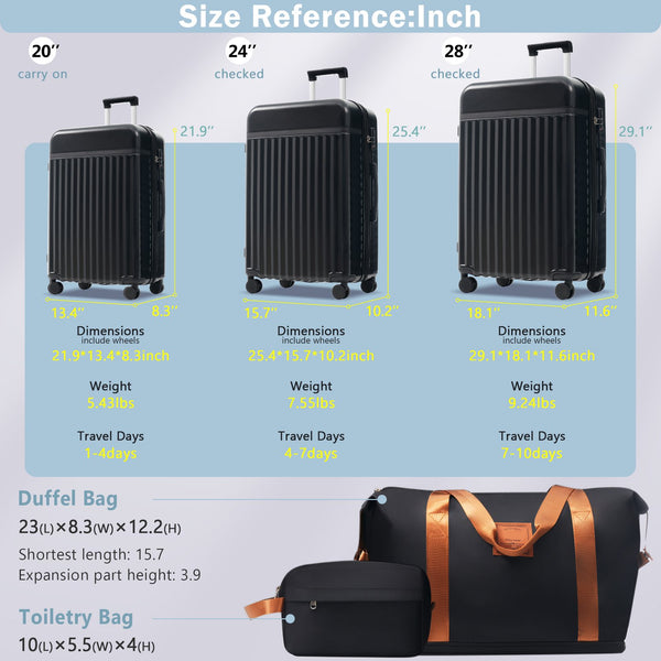 English Elm Luggage Set 5 Piece Abs Hardside Expandable Spinner Wheels Tsa Lock Travel Bags Black N732P326115B