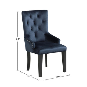 English Elm Velvet Tall Tufted Dining Chair in Black Velvet with Silver Nailhead Trim, Ring Pull & Tapered Legs B016P316090