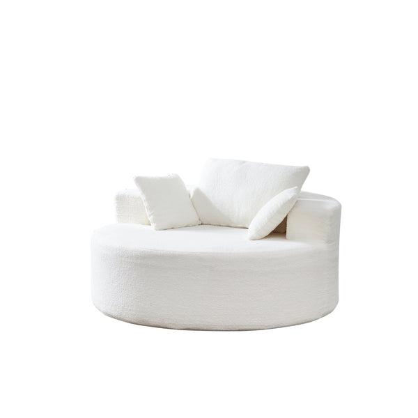 English Elm 55"l Teddy Fleece Round Chaise Chair Plush Foam Seating for Modern Living Rooms Beige W1669P368367