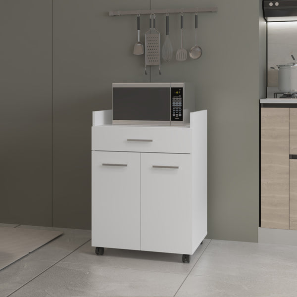 English Elm Derry White Coffee Cart with Drawer & Wheels — Engineered Wood Storage Cart for Kitchen & Living Room B092P309172