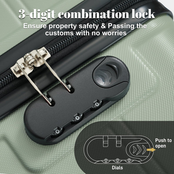 English Elm 6 Piece Hardshell Abs Travel Set with Spinner Wheels Combination Lock and Toiletry Bag Light Green N732P391465Y