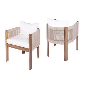 English Elm Christopher Knight Home® - Matera Teak & Beige Dining Chairs Set of 2 – Acacia Wood Frame, Rope Back, Removable Washable Cushions N775P255932T