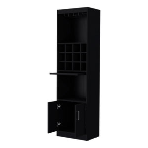 English Elm Wenge Tall Bar Cabinet with Built-In Wine Rack, 15 Shelves, 2 Doors — Stylish Engineered Wood Storage B062P193653