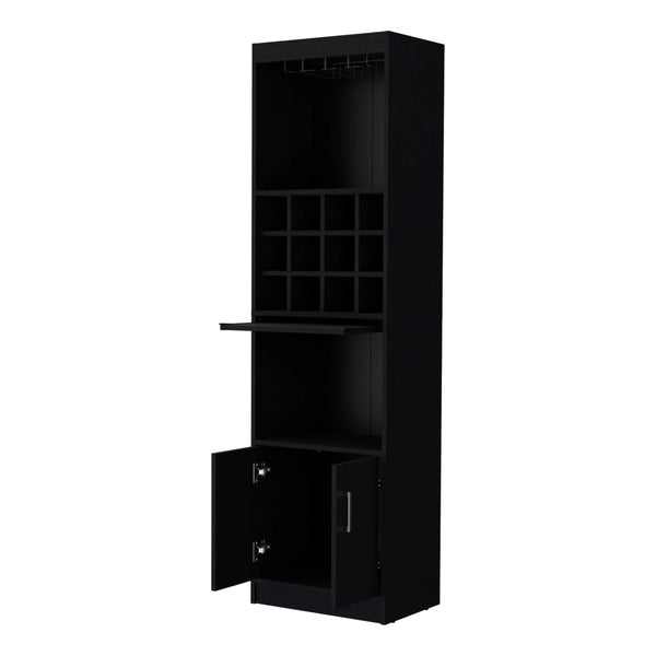 English Elm Wenge Tall Bar Cabinet with Built-In Wine Rack, 15 Shelves, 2 Doors — Stylish Engineered Wood Storage B062P193653