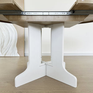 English Elm Dining Farmhouse Expandable Oval Table 59"x43" with Removable Leaf, X-Base, White Oak Finish, Seats 6 W1347P246823