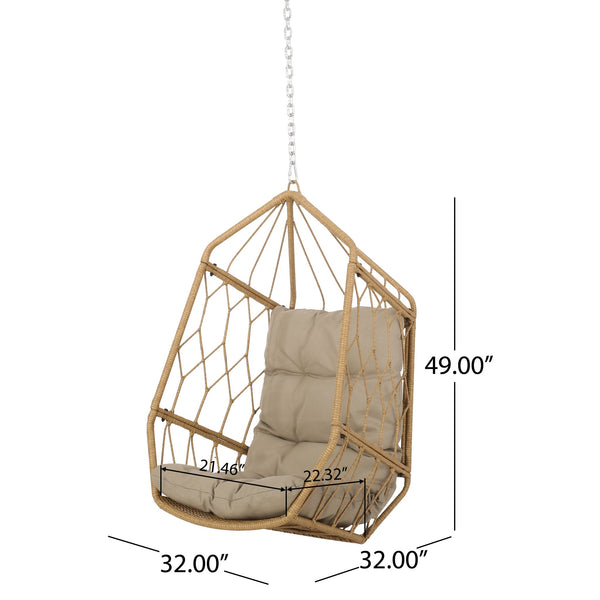 English Elm Christopher Knight Home® - TAMARA Cozy Brown Fabric Hanging Chair with 8ft Chain — Comfortable Patio Seat, Durable 32.8x25.8x15" 71694.00LTN