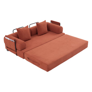 English Elm UNITED modular foldable sofa with metal frame, corduroy upholstery, side pocket & quick assembly convenience Orange W1568P374079